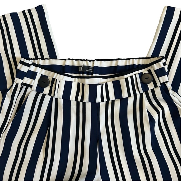 Women's Zara TRF Collection Navy & White Striped Cropped Wide-Leg Pant Size M - Picture 4 of 10
